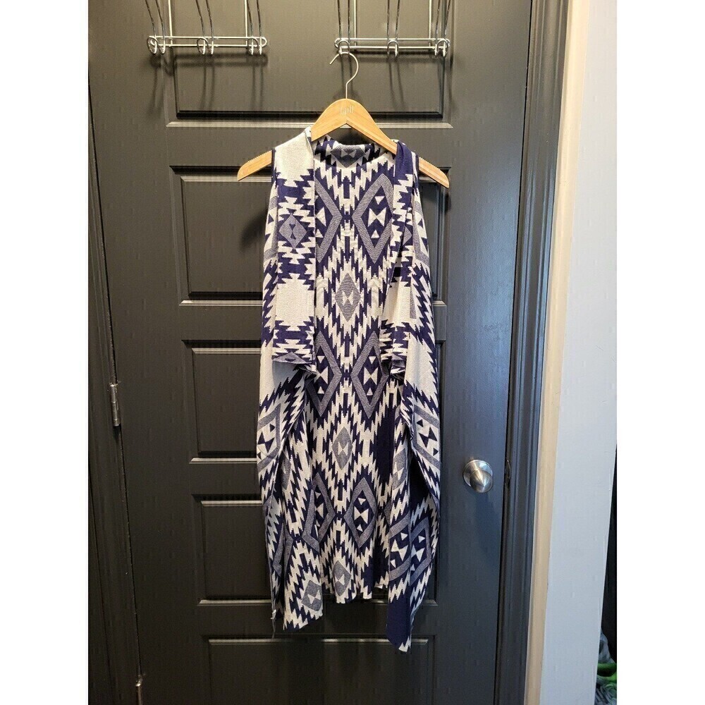 Women's One Size Sleeveless Long Flowly Blanket Cardigan Vest, Aztech Print